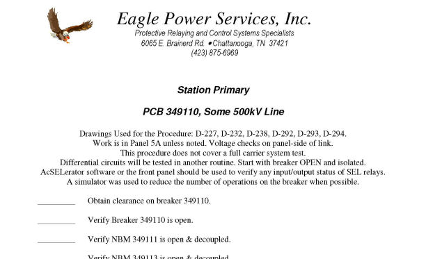 Eagle Power Services Procedure writing example sheet