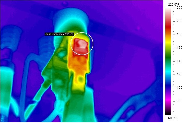 Thermographic analysis showing a loose connection